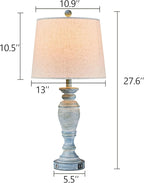 Blue Lamps Set of 2, 27.7" Table Lamps for Living Room with USB A+C Ports, Touch Lamp for Bedroom, 2 Bulbs Included