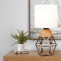 Hamilyeah Boho Lamp, Woven Table Lamp for Nightstand with On/Off Switch, Bedroom Lamp with White Fabric Shade, Simple Table Light for Bedside, Living Room