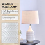 Modern Ceramic Table Lamp, Decor White Desk Lamp 18.5" for Living Room Bedroom Dorm Farmhouse Office Bedside Night Stand End Corner, 3-Color Temperature LED Bulbs Included Beige