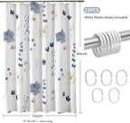 QiyI Extra Long Shower Curtain 72 x 84, Watercolor Floral Bath Curtain, 3D Embossed Butterflies Grey Flower Cloth Bathroom Curtains, Waterproof Fabric Farmhouse Textured Shower Curtain Set with Hooks