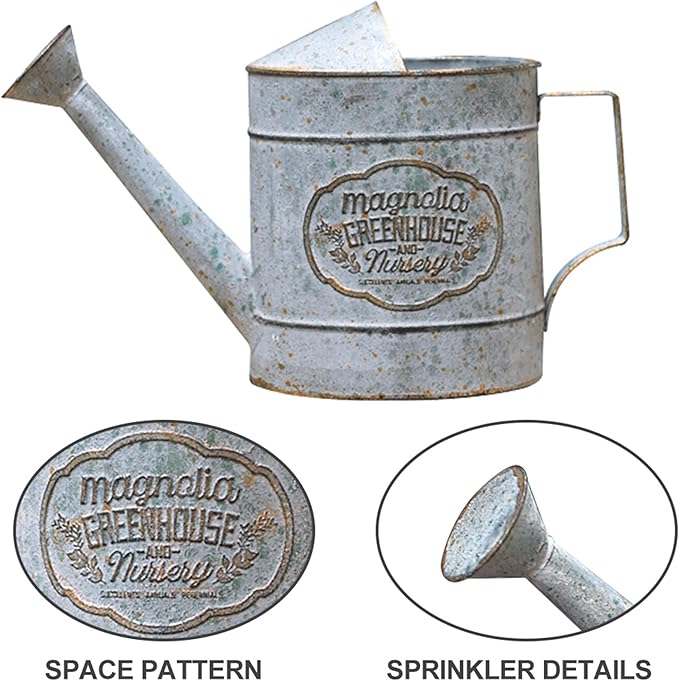 Vintage Metal Watering Can with Handle Rustic Farmhouse Watering Can Flower Pot Distressed Decorative Planter for Indoor Outdoor Garden Balcony Courtyard (Gray)
