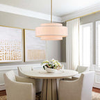 Modern 19.7" Drum Chandelier 4-Lights Vintage Modern Chandelier Light Fixture with Linen Shade Retro Farmhouse Drum Chandeliers for Dining Room, Kitchen Island, Living Room, Bedroom