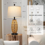 27" Rattan Table Lamps Set of 2, Boho Wicker Lamp with Night Light, Bedside Lamps for Bedroom with USB A+C Charging Port & AC Outlet, Farmhouse Coastal Woven Lamp for Nightstand Living Room