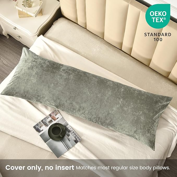 PHF Truly Velvet Zippered Body Pillowcase, No Insert, 1 Pack Ultra Soft Breathable Pillow Sham Cover with Zipper, 20"X 54" Long Luxury Cozy Warm Fuzzy Flannel Body Pillow Case, Smokey Olive