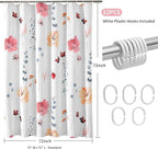QiyI Watercolor Floral Shower Curtain, 3D Embossed Butterflies Peach Pink Flower Bathroom Curtain, Minimalist White Cloth Bath Curtain, Waterproof Fabric Textured Shower Curtain Set with Hooks, 72x72