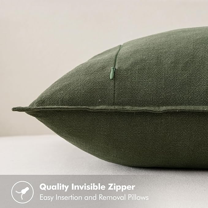 MIULEE Decorative Linen Euro Sham Pillow Covers 24x24 Dark Olive Green Boho Farmhouse Neutral Christmas Couch Throw Pillows for Bed Pack of 2 Accent Modern Pillowcase Sofa Livingroom Home Decor