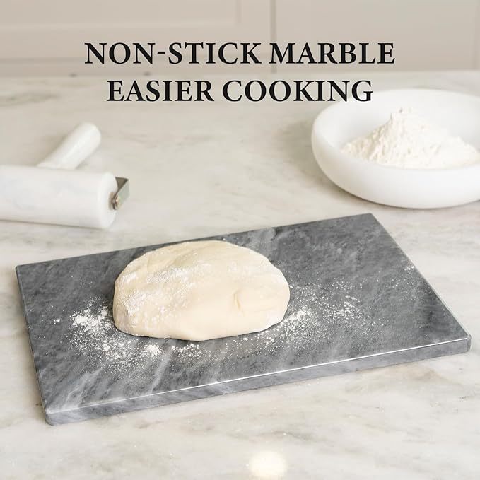 Koville Brazilian Natural Marble Cutting Board for Kitchen, 12x8inch Hand Crafted Marble Slab for Cheese, Charcuterie, Pastry Board - Wedding Gift, House Warming Gift