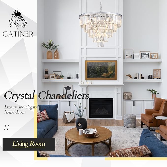 Large Crystal Chandeliers Modern Chrome 30” Chandelier for Foyer Staircase Luxury 5 Tiers 16 Lights K9 Ceiling Pendant Lighting Fixture for Living Room Dining Room Bedroom