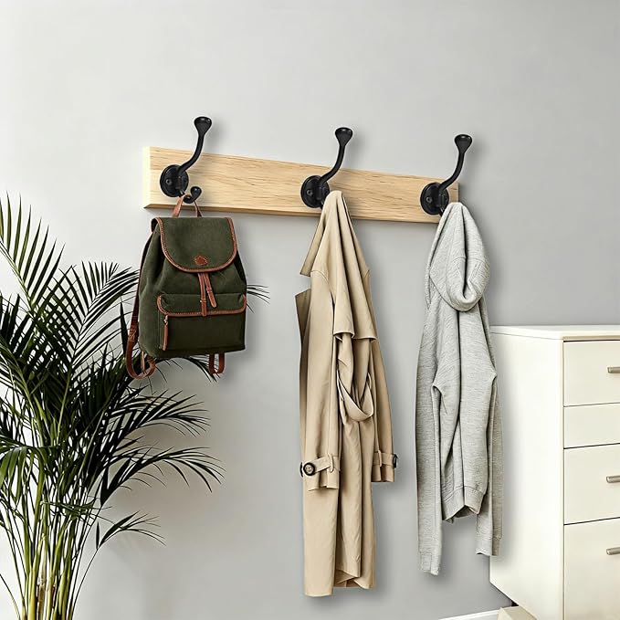 6 Pack Wall Hooks for Hanging, Heavy Duty Coat Hook Wall Mount, Easy to Install Metal Closet Hooks, Apply to Bathrooms, Bedrooms, Living Rooms, Entrances (Black)
