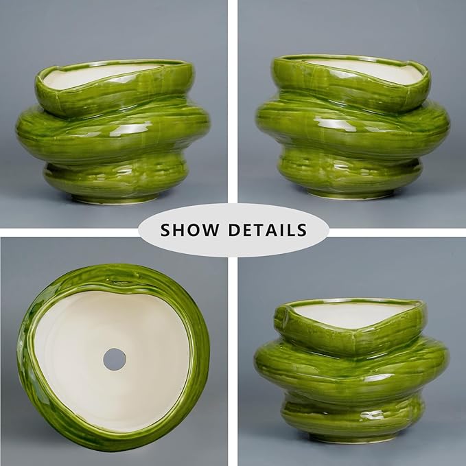 Ceramic Planters Bonsai 11 Inch - Planters with Drainage Hole, Flower Pots for Indoor Plants Outdoor Plants, Large Plant Pot for Home Decor, Gift for Men Women, Green