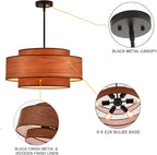Farmhouse 23.6" Large Drum Wooden Chandelier Vintage 6-Lights Chandelier with Wooden Finish Linen Shade Modern Retro Drum Chandeliers for Dining Room, Kitchen Island, Living Room, Bedroom