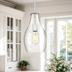 Large Pendant Lights Kitchen Island, 8" Brushed Nickel Hanging Light Fixtures with Clear Glass Shade, Modern Kitchen Pendant Lighting Over Island for Dining Room, AD-25045-1PB-SN