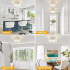 15'' Modern Brushed Nickel Semi Flush Mount Ceiling Light, Hallway Light Fixtures, 3-Light Glass Ceiling Lights for Entryway Kitchen Dining Room Foyer Bedroom Laundry Lighting Fixtures, UL-Listed
