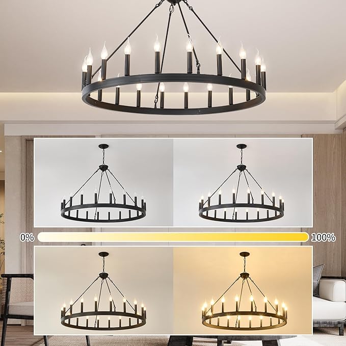Black Wagon Wheel Chandelier 40 inch,20-Light Farmhouse Wagon Wheel Chandeliers Round Industrial Ceiling Light fixtures for Outdoor Porch high Ceilings Living Dining Room Foyer Entryway