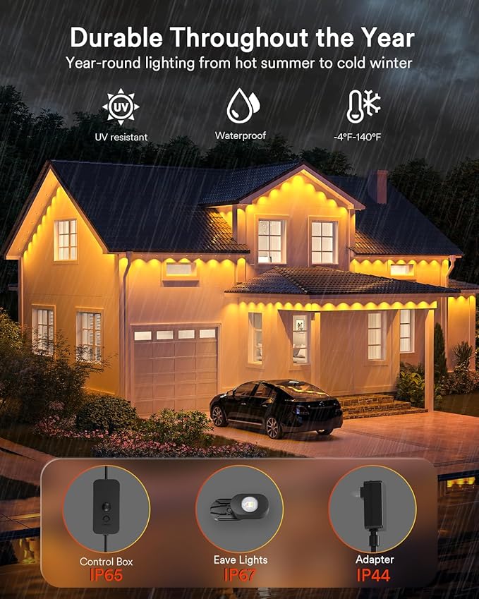 Lumary Smart Permanent Outdoor Lights 2 with Remote & Slide-Base, 100ft with 60 RGBAICW LEDs 3600lm for Daily & Accent Lighting, 110+ Modes for Halloween Christmas Decor, Work with Alexa Google, Black