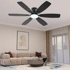 Ceiling Fans with Lights, 52 Inch Low Profile Ceiling Fan with Light and Remote Control, Flush Mount, Reversible, 3CCT, Dimmable, Quiet, Black Ceiling Fan for Bedroom Indoor/Outdoor Use