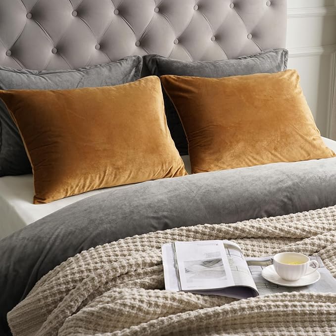 PHF Super Soft Velvet Pillowcases King Size, No Insert, 2 Pack Luxury Cozy Warm Pillow Shams Covers with Envelope Closure, 20" X 36" Cozy Fuzzy Flannel Pillow Case, Brownish Camel