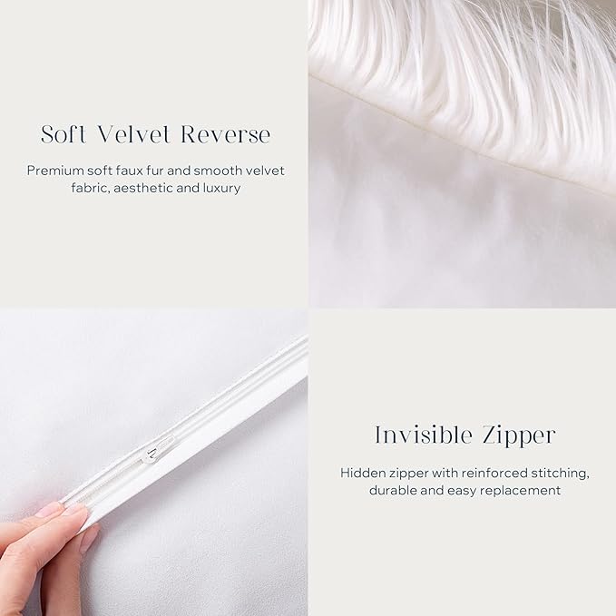 Phantoscope Pack of 2 Faux Fur Striped Throw Decorative Pillow Cover Cushion Covers Luxury Soft Decorative Pillowcase Fuzzy Pillow Covers for Bed/Couch,Cream White 24 x 24 Inches