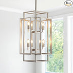 Sliver Foyer Chandelier High Ceiling: Modern 8-Light Farmhouse Lantern Chandeliers for Entryway Industrial Large Pendant Light Fixtures for Entry Staircase Hallway Dining Room Kitchen Island