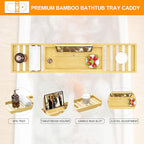 Bathtub Tray - Bath Tray Expandable - Bath Table Trays for Bathtub/Tub,Premium Bamboo Wooden, Fits Most Bath Tubs