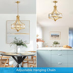 XINGQI Gold Chandeliers Modern Crystal Dining Room Light Fixture Pendant 4-Light, Rustic Chandeliers with Round Metal Lampshade for Living Room Hallway Bedroom Foyer