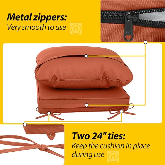 AAAAAcessories Outdoor Deep Seat Cushions, Waterproof, Fade-Resistant Patio Furniture Replacement Cushions, 24" x 24" x 5", Rust