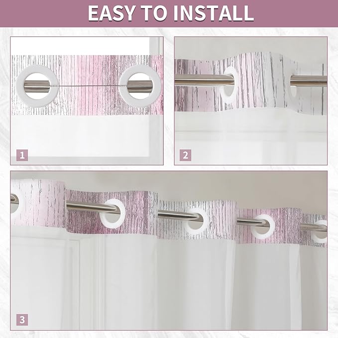 Muuyi Pink Watercolor Floral Shower Curtain,No Hook Shower Curtain,Polyester Shower Curtains with Snap in Fabric,Sheer Top Window for Bathroom Decor,Waterproof & Washable,72W x 75L Inch