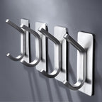 DELITON Adhesive Towel Hooks for Bathroom - 4 Pack Heavy Duty Stick on Wall Hooks, Waterproof Robe/Coat Hangers for Kitchen, Shower (Silver, Stainless Steel)