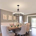 6 Light Modern Crystal Chandelier Dining Room Light Fixture Black Round with Crystal Rods Pendant Lighting Adjustable Farmhouse Wagon Wheel Light Fixture for Living Room,Kitchen,Foyer