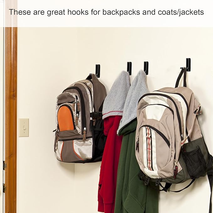 Foldable Black Wall Hooks 4 Pack,Heavy Duty Wall Hooks for Hanging Coats Towels Backpacks Bags Matte Black Towel Hooks in The Bathroom,Closet,Entryway,Pool and Kitchen. (Matte Black, 4)