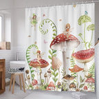 Mushroom Shower Curtain Green Plant Leaves Butterfly Fairy Girls Shower Curtains for Bathroom Waterproof Polyester Fabric Bathroom Curtain 72 x 72 Inch with 12 Plastic Hooks