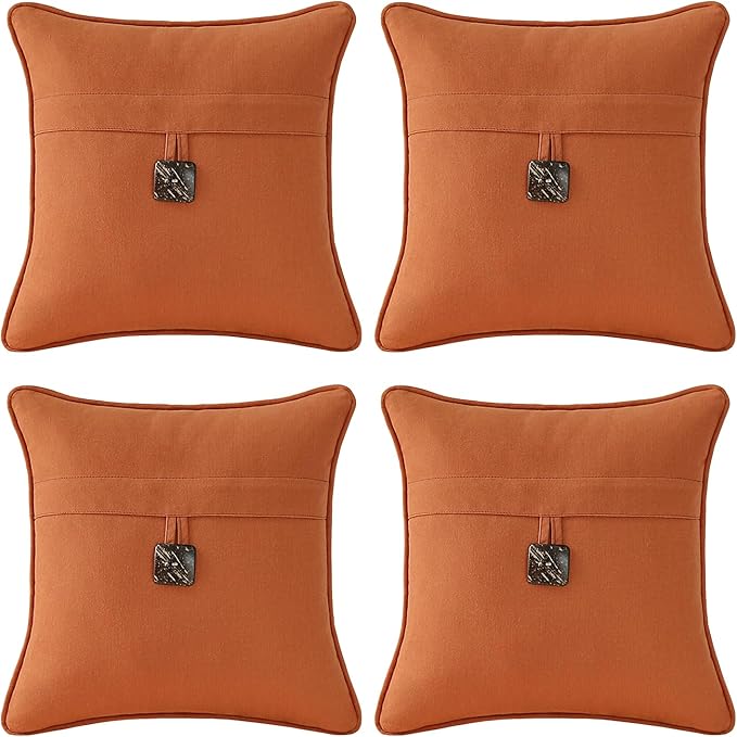 Outdoor Sunbrella Decorative Pillows with Coconut Button Pack of 4, 18" x 18" Outdoor Pillow Set for Couch Bed Throw Patio Sofa, Spectrum Cayenne