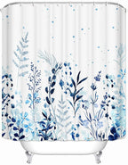 Shower Curtain, Fabric Shower Curtain Botanical Shower Curtain Blue, Hooks Hotel Shower Curtains for Bathroom with 12 Hooks Waterproof Shower Curtain Liner (72" x 72")
