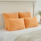 FUTEI Orange Striped Decorative Throw Pillow Covers 22x22 Inch Set of 2,Square Winter Decorations Couch Pillow Case,Soft Cozy Faux Rabbit Fur & Velvet Back,Modern Home Decor for Bed