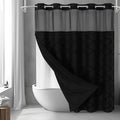 Boho Black Woven Fabric Shower Curtain 72 x 86 Modern Farmhouse, No Hooks Tufted Chevron Striped Shabby Chic Textured, Minimalist Cloth Curtain for Bathroom, Hotel Decor