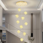 10-Lights LED Staircase Chandelier Modern Foyer Crystal Chandeliers Large Gold Chandelier for High Ceilings,Crystal Pendant Light for Living Room Stairwell Dining Room Entryway