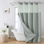Extra Long No Hooks Needed Linen Textured Shower Curtain with Snap-in Fabric Liner Set,Sage Green Hotel Luxury Decor Shower Curtains for Bathroom,Waterproof & Washable,71Wx86H