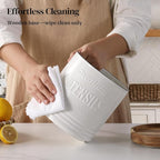 DOWAN 360° Rotating Extra Large Cooking Utensil Holder, 7.6" Kitchen Utensil Holder for Countertop, Utensil Crock for Farmhouse Kitchen Decor, Ceramic Stable Utensil Caddy, White Text