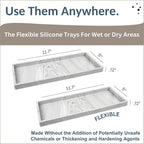 Countertop and Vanity Tray - 2 PC Large 11.7" Silicone Bathroom Trays, Counter Organizer, Dish Soap Sponge Holder Kitchen Sink Tray Organizer, Sink Caddy Toothbrush Key Kitchen Soap Trays