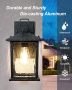 1-Pack Outdoor Porch Light, Matte Black Outdoor Wall Sconce with Water Ripple Glass, Rustproof and Waterproof, Exterior Lantern for House, Patio, Garage, 12" High, Bulb Not Included