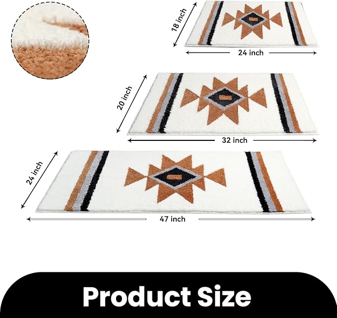 Bathroom Rugs White Boho Bath Mat Non Slip, Soft Absorbent Washable Bath Rug Floor Mat for Bathroom Shower Tub Modern Decor, 20x32