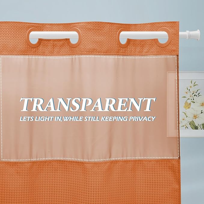 Burnt Orange Stall No Hook Shower Curtain with Snap in Liner,230GSM Waffle Weave Shower Curtains for Bathroom,54W x 80H
