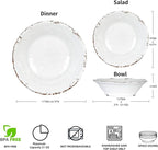 Vintage Melamine Dinnerware Sets, 18 Piece Lightweight and Unbreakable Outdoor Plates and Bowls Set, RV Dishes Set of 6, Chip Resistant Kitchen Plate Set for Indoor and Outdoor Use, White
