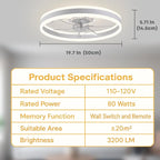 Ceiling Fan with Light, Upgraded 20‘’ Low Profile Fan, Flush Mount Ceiling Fan, 6 Speeds, Dimmable LED, App & Remote Control, Quiet DC Motor, for Bedroom, Living Room, F105 White