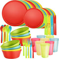 40 Piece Stackable Dinnerware Set for Small Kitchens, Modern Minimalist Plates & Flat Bottom Bowls (Pasta/Salad), Unbreakable & Microwave Safe, Tropical