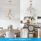 XINGQI Round Crystal Chandeliers for Dining Room Modern 4-Light Rustic Farmhouse Light Fixture Brushed Nickel Pendant Lighting for Living Room Kitchen Island Bedroom