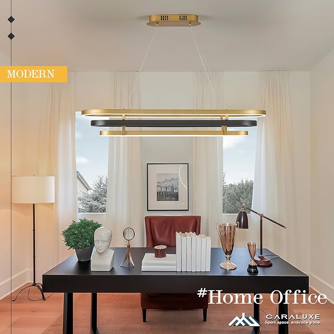 3 Ring LED Chandelier Black Gold Rectangular Chandeliers 39in Modern Oval Dining Room Chandeliers Over Table 70W Dimmable Rectangle Chandelier Light for Kitchen Island Study Room Home Office