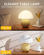 Mushroom Table Lamp with 3 Color Temperatures, 8.7" Mid Century Modern Glass Lamp for Bedroom Nightstand, Living Room, Aesthetic Dorm Desk Decor