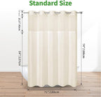 Cream No Hook Tufted Shower Curtain with snap-in Liner for Bathroom, Boho Farmhouse Style with See Through Top Window, no Hook Shower Curtain and Liner Set, Beige/Cream, 71Wx74H