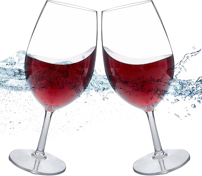 MICHLEY Floating Wine Glasses for Pool 21.5 OZ Unbreakable Tritan Plastic Red Wine Glasses with Stem Ideal for Beach Bar Camping Dishwasher Safe, Set of 2